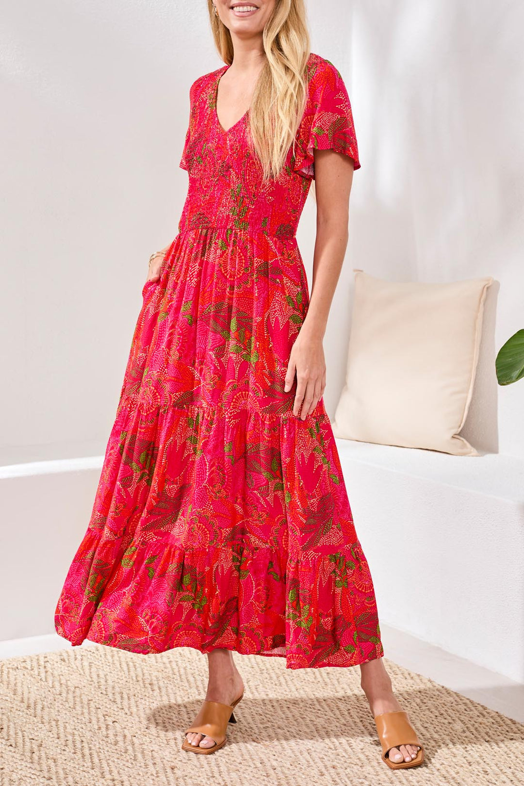 strapless open back dress Maldives Off Shoulder Maxi Dress | Shirred Waist Dress main image 0