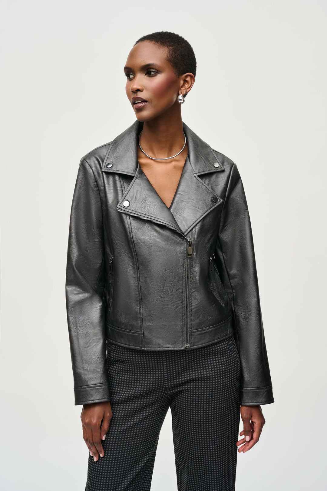 Joseph Ribkoff Jacket Faux Leather Grey