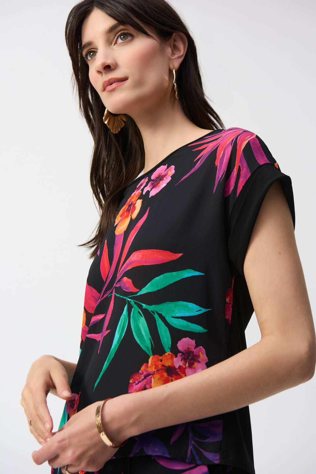Joseph Ribkoff Top - Tropical Print - Black /Multi – Cloth