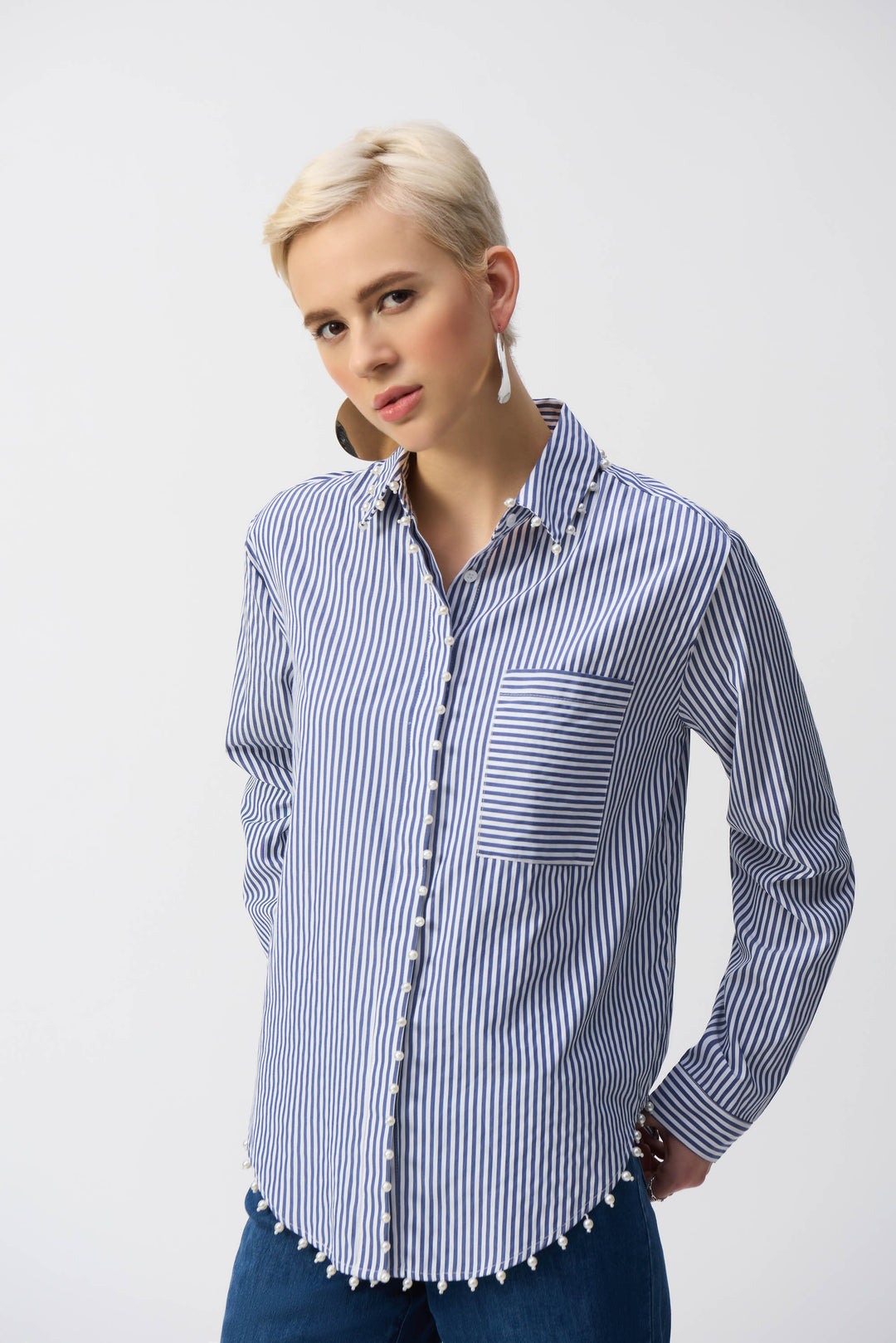 Joseph Ribkoff Top - Striped Shirt - Blue /White – Cloth