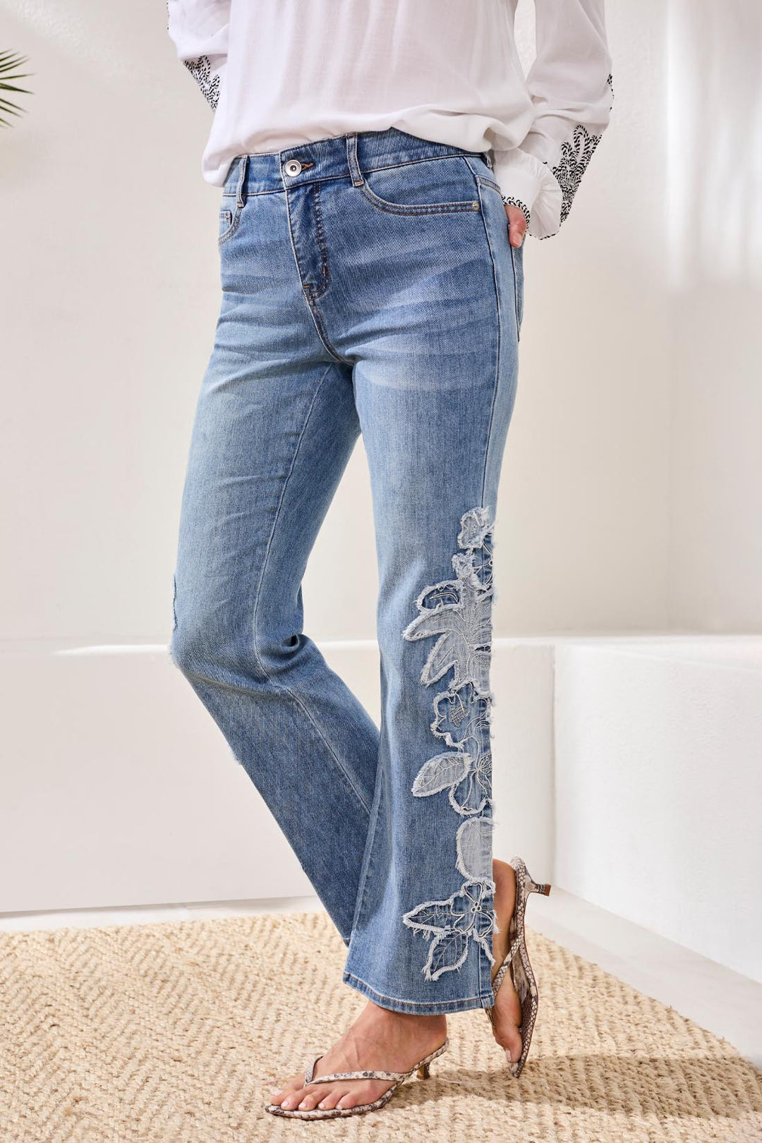 Tribal Jean - Sophia Flare + Applique - Pebble Blue – Cloth