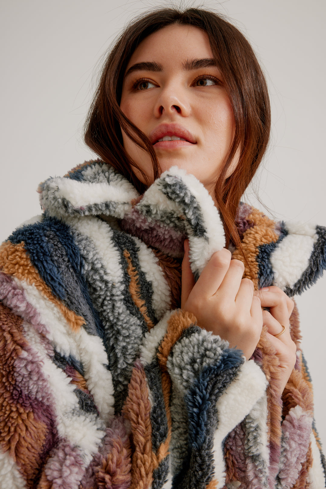 Chevron faux fur coat top