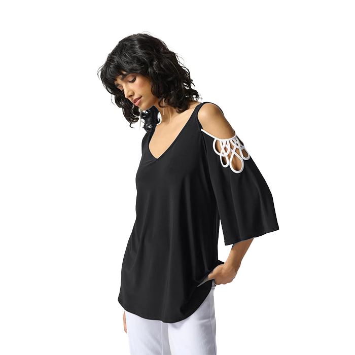 Joseph Ribkoff Top - Cold Shoulder Cut Out - Navy /White – Cloth