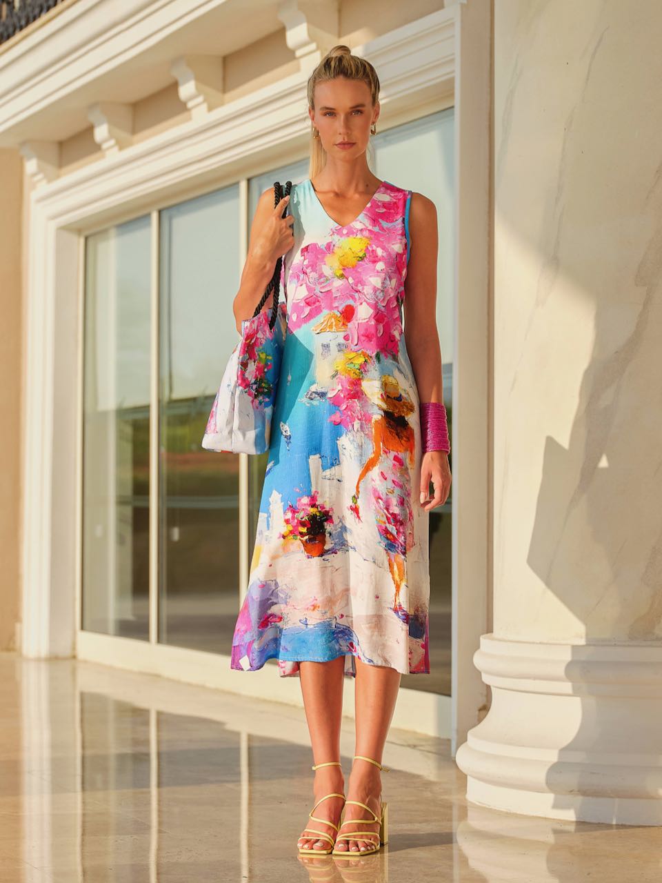 Dolcezza Dress - Midi Vee - "Summer in Santorini" 26605 Cloth Dolcezza Dress - Midi Vee - "Summer in Santorini" 26605 Cloth
