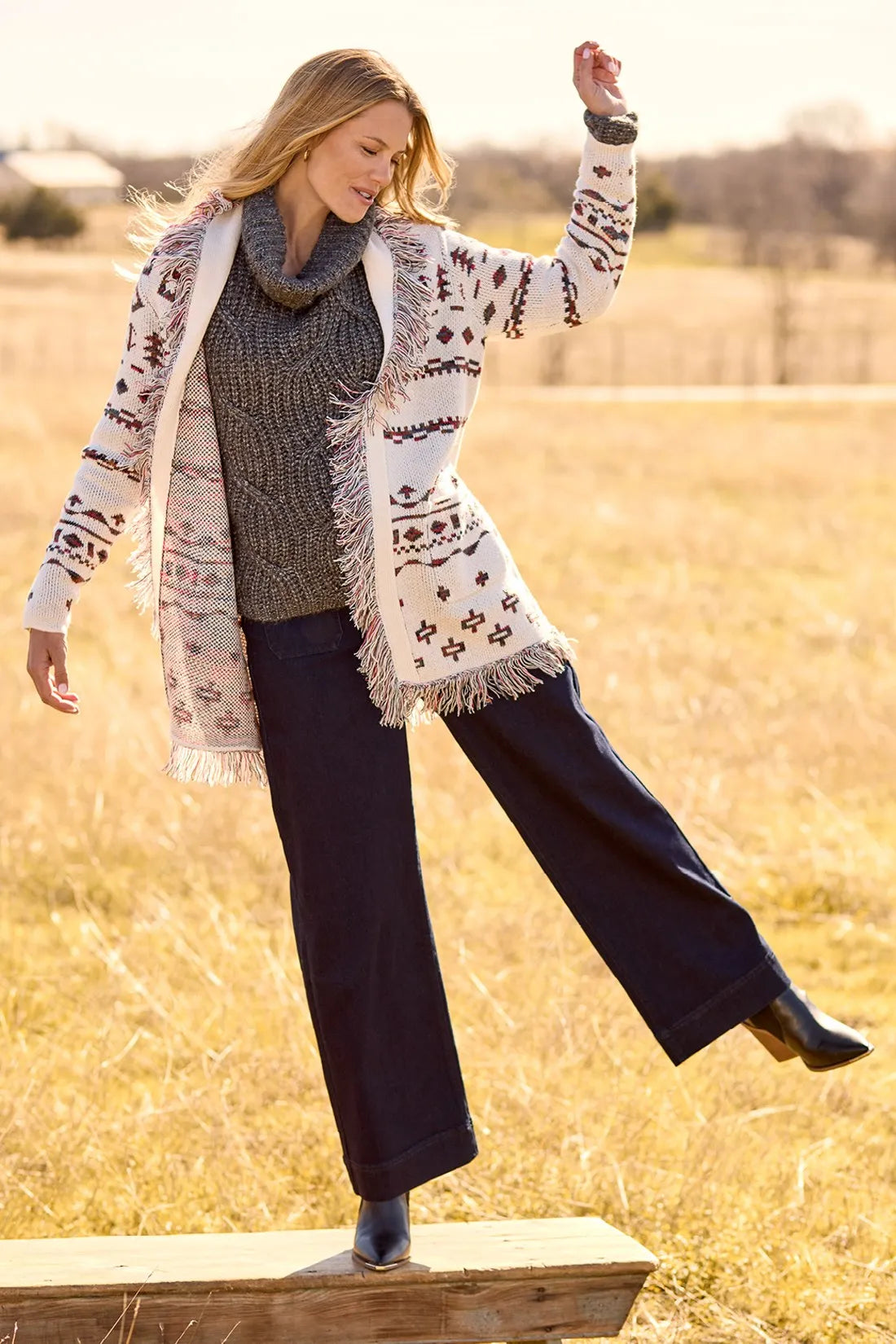 Tribal Top Fringe Cardigan Cream Multi Cloth