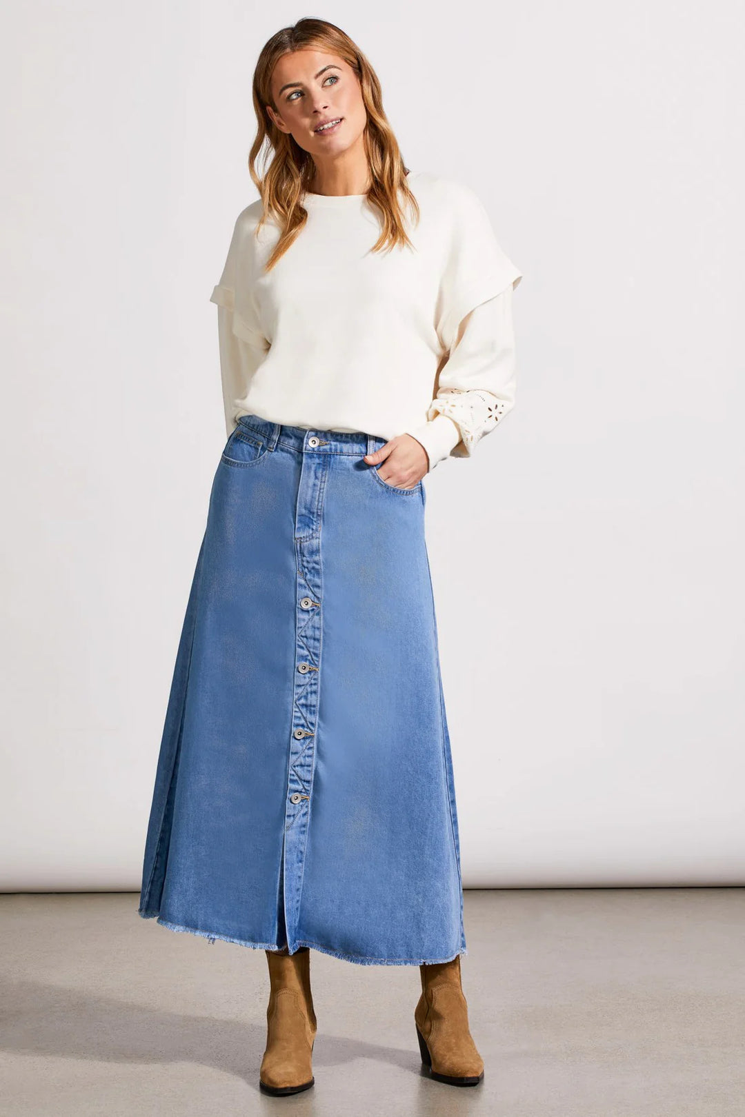 Tribal Skirt Midi Jean Style Blue Cloth