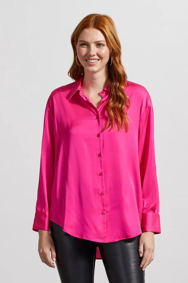 Tribal Top - Satin Shirt - Fuchsia Pink – Cloth