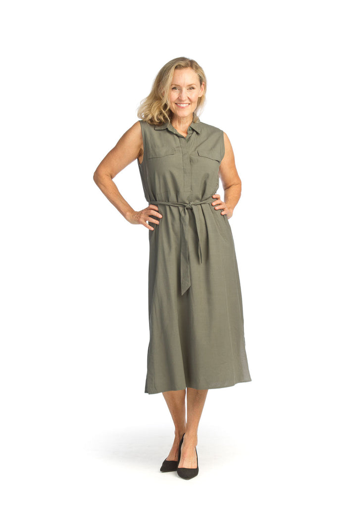 Khaki button front clearance dress