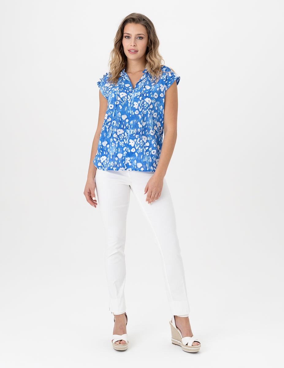 Renuar Top - Sleeveless Print Blouse - Mykonos - SMALL – Cloth